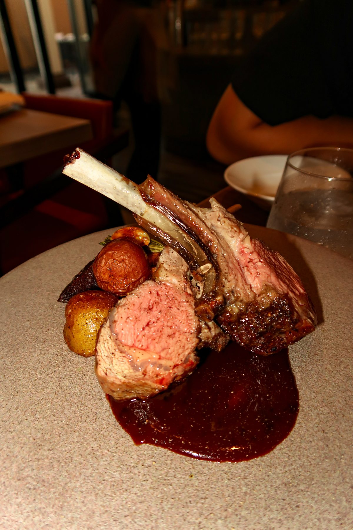 Rack of lamb chops with roasted potatoes and rich Rioja red wine sauce