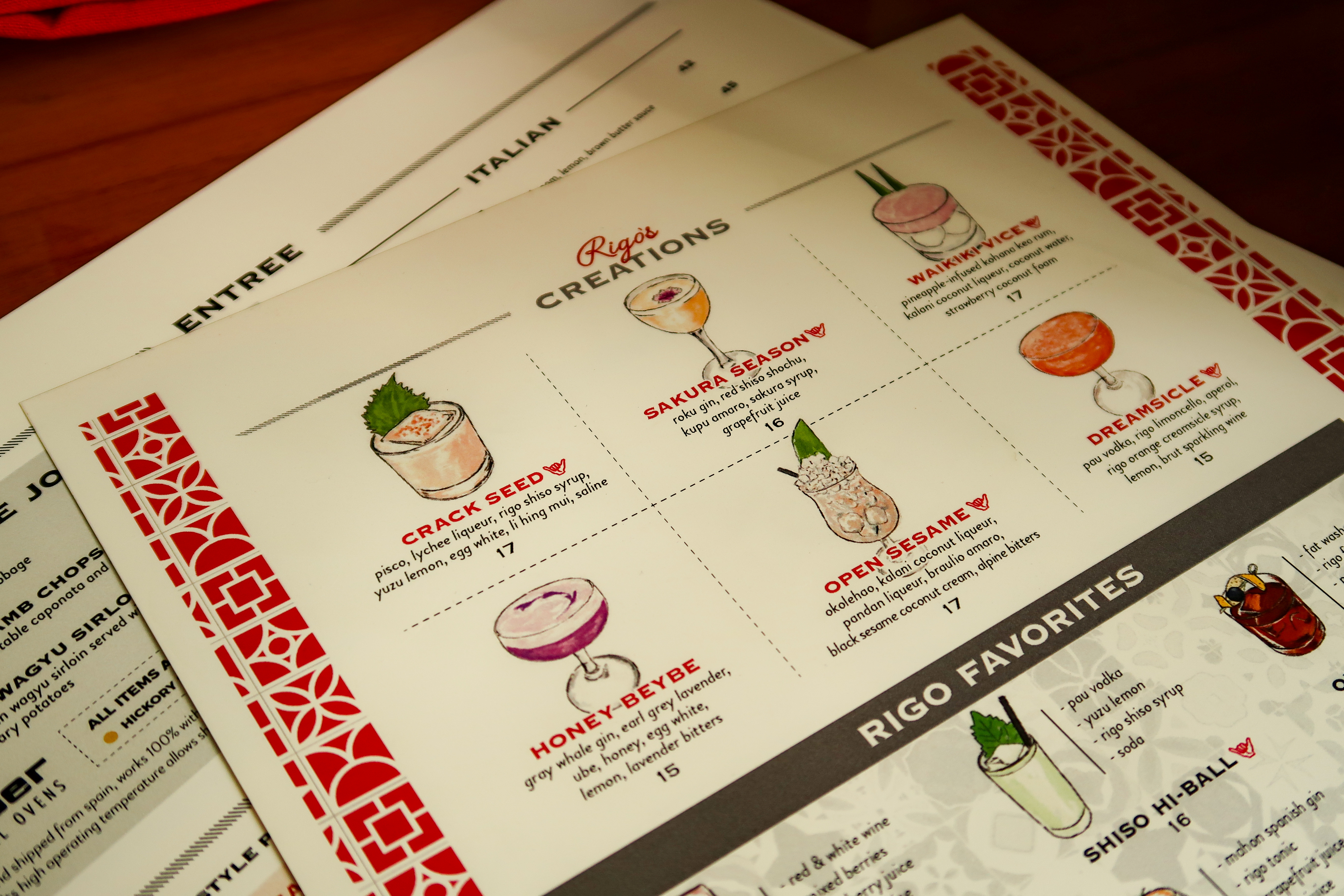 RIGO illustrated cocktail menu